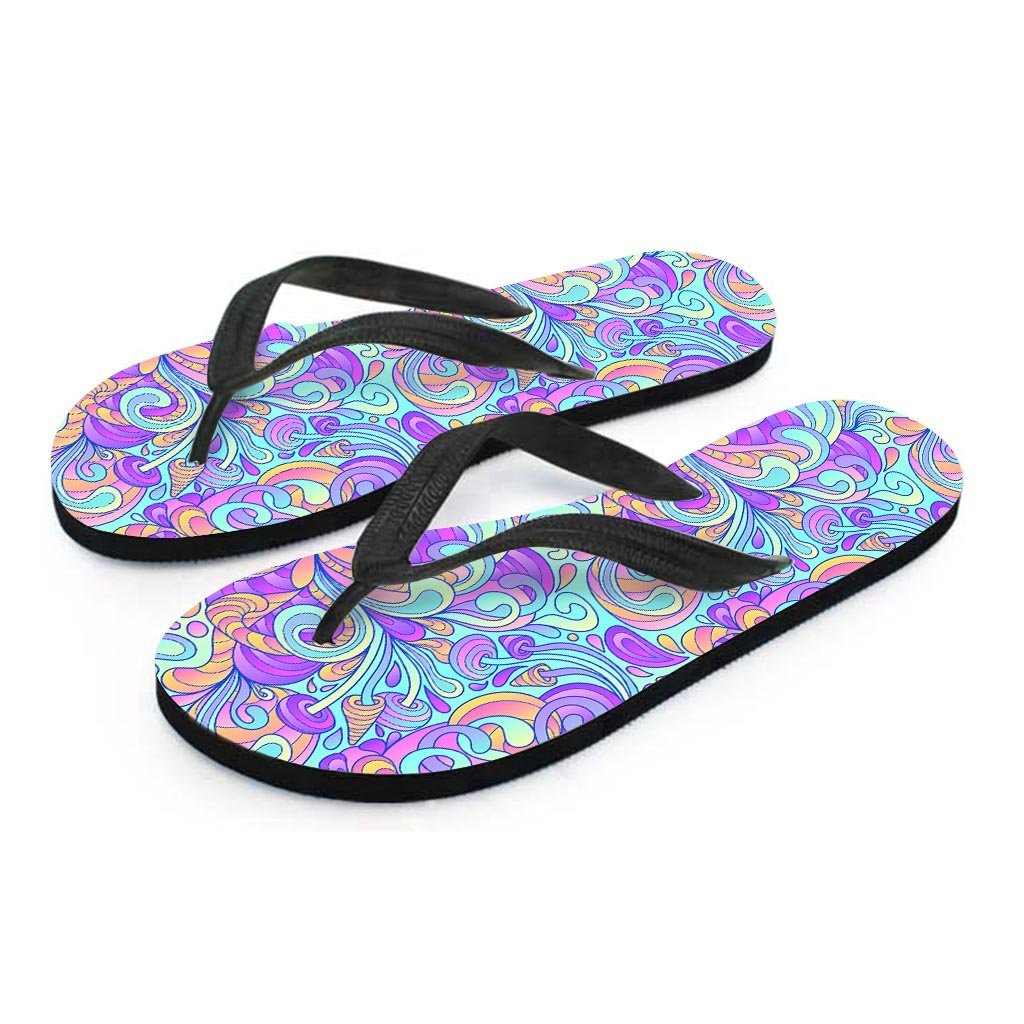 Holographic Floral Psychedelic Men's Flip Flops-grizzshop