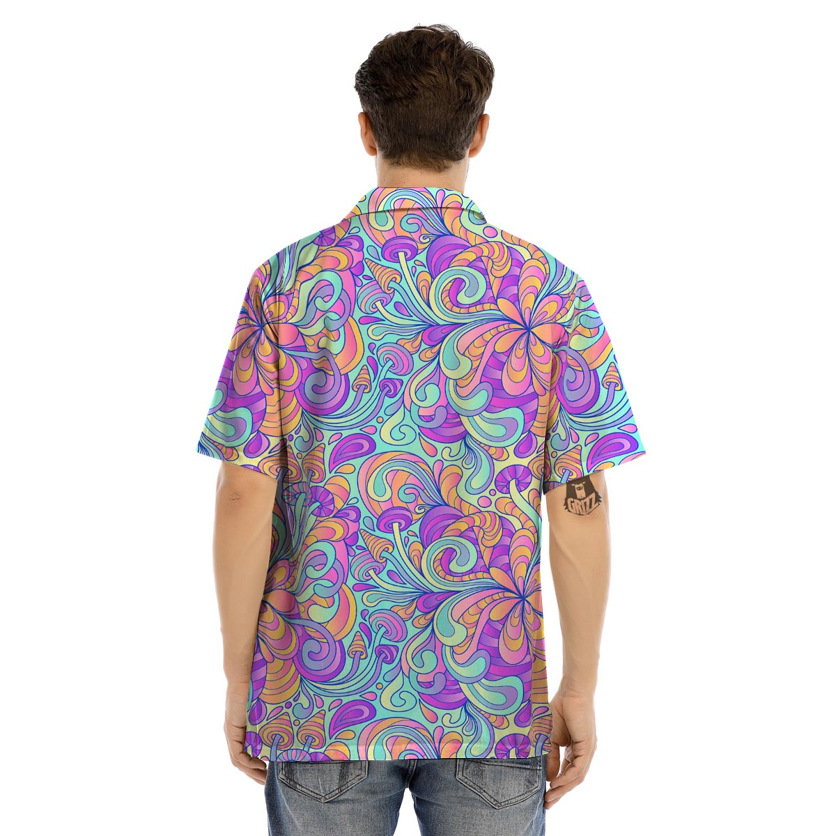 Holographic Floral Psychedelic Men’s Hawaiian Shirt-grizzshop