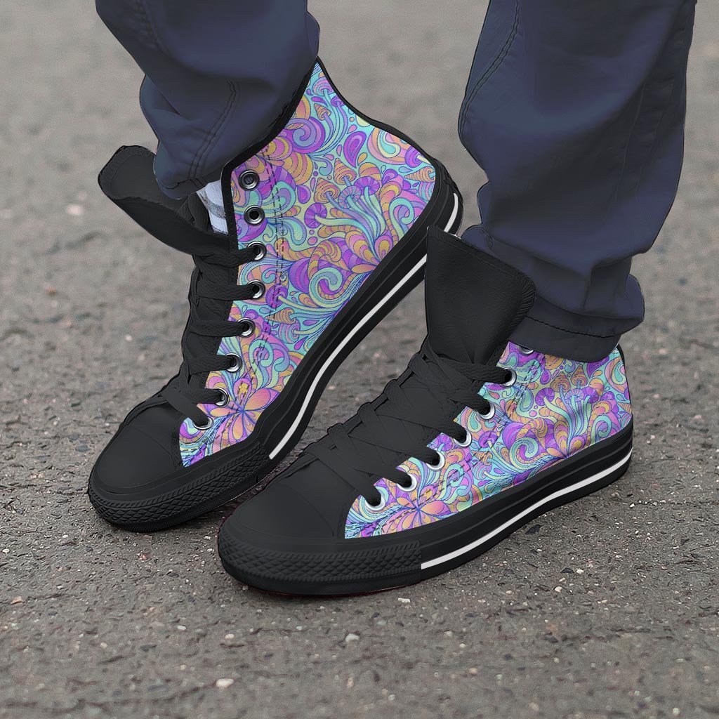 Holographic Floral Psychedelic Men's High Top Shoes-grizzshop