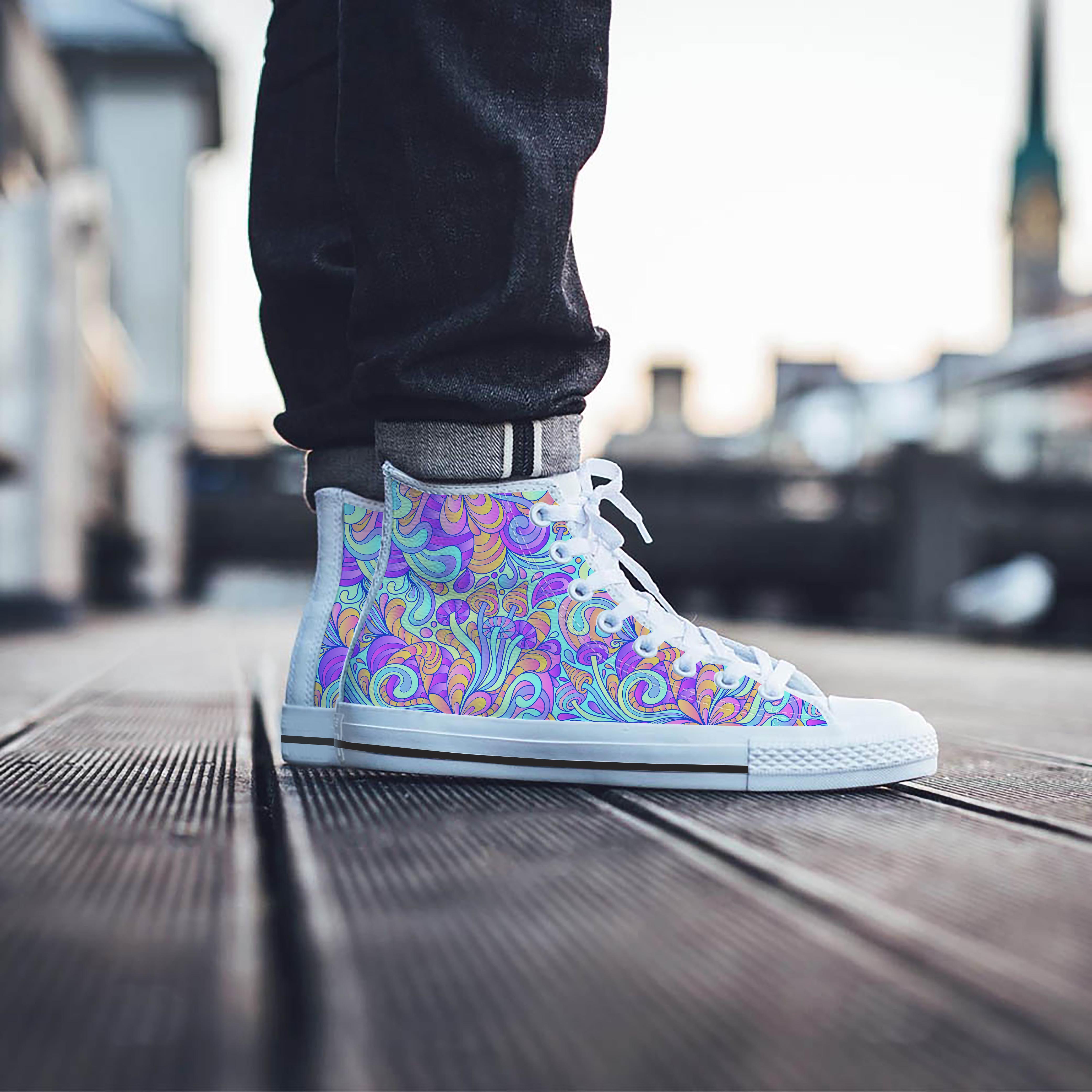 Holographic Floral Psychedelic Men's High Top Shoes-grizzshop
