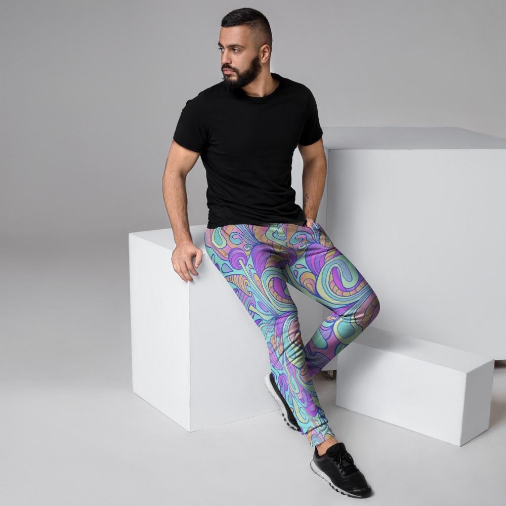 Holographic Floral Psychedelic Men's Joggers-grizzshop