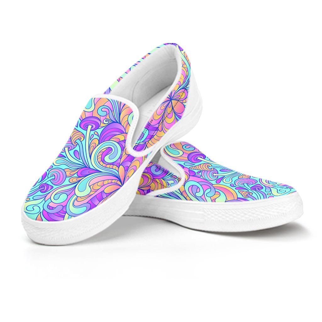 Holographic Floral Psychedelic Men's Slip On Sneakers-grizzshop