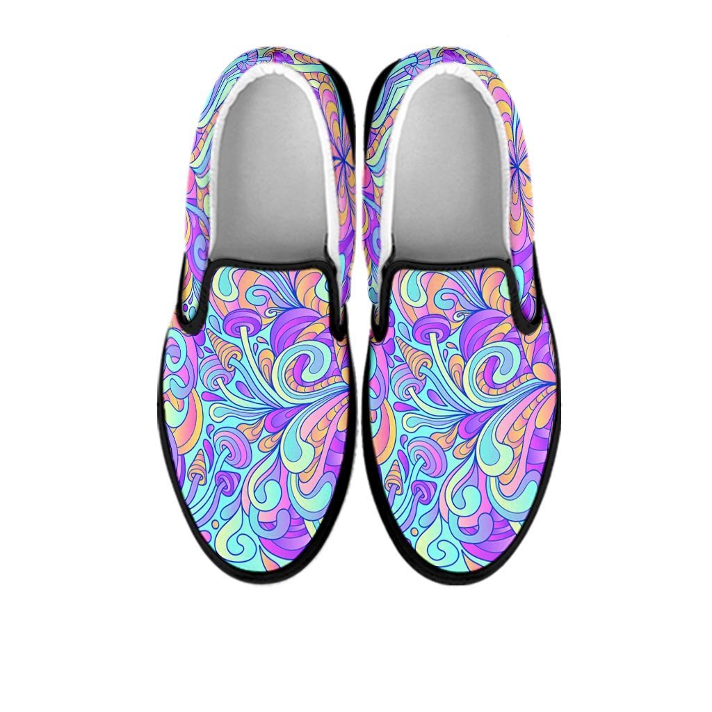 Holographic Floral Psychedelic Men's Slip On Sneakers-grizzshop