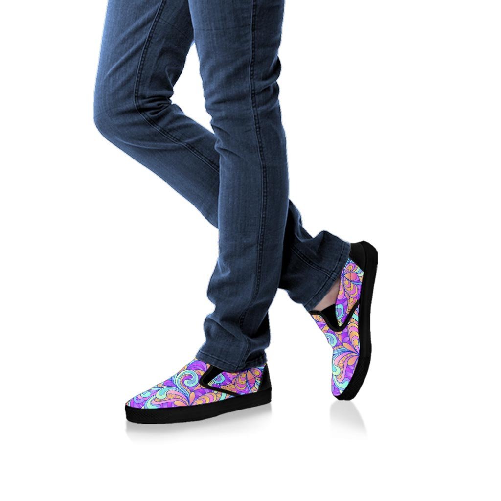 Holographic Floral Psychedelic Men's Slip On Sneakers-grizzshop