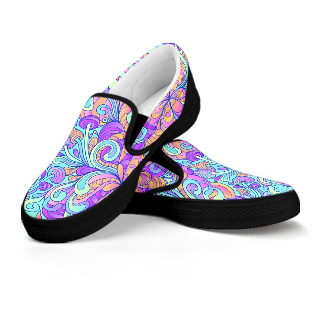 Holographic Floral Psychedelic Men's Slip On Sneakers-grizzshop