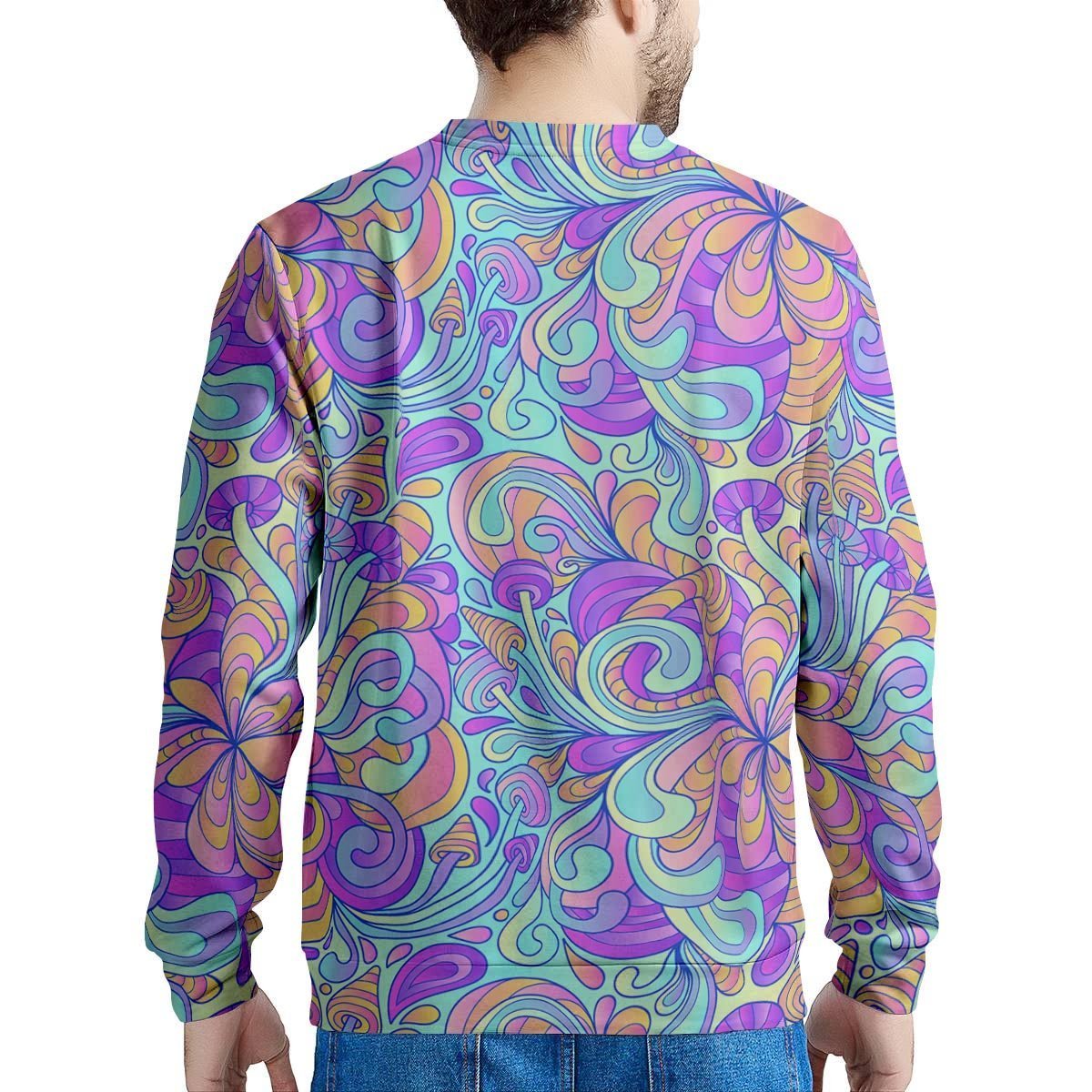 Holographic Floral Psychedelic Men's Sweatshirt-grizzshop