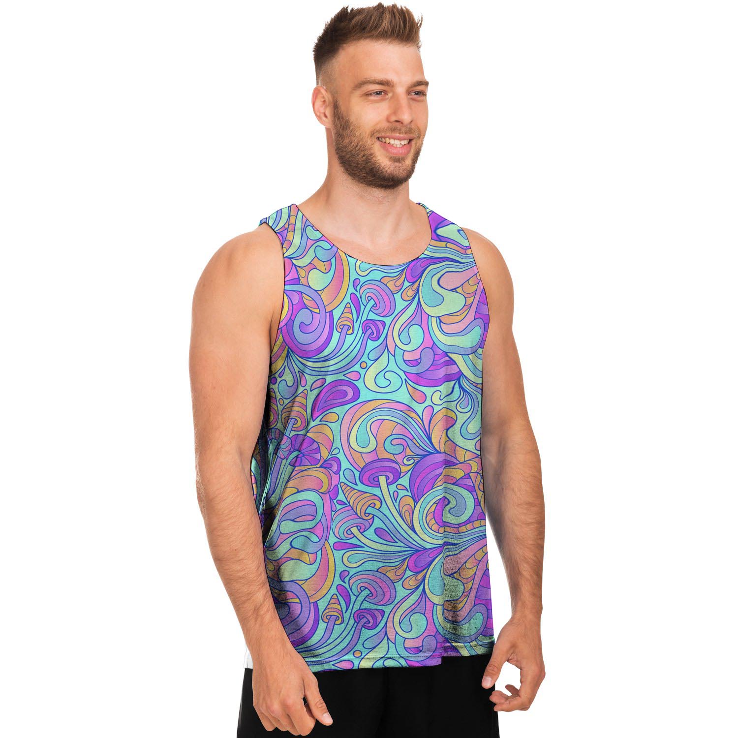 Holographic Floral Psychedelic Men's Tank Tops-grizzshop