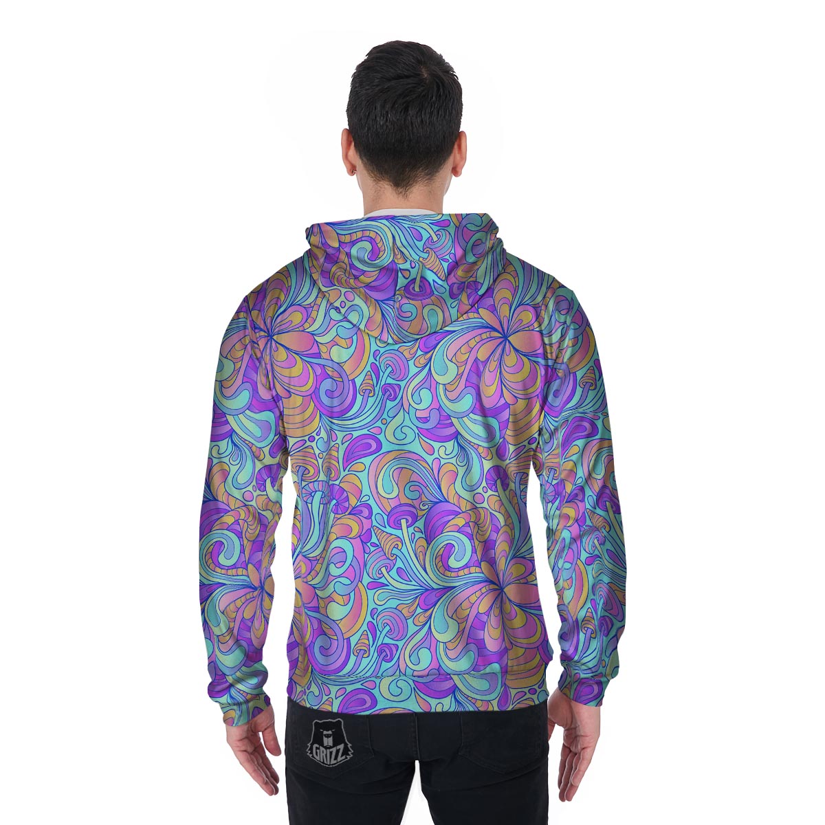 Holographic Floral Psychedelic Men's Zip Up Hoodie-grizzshop