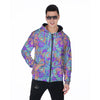 Holographic Floral Psychedelic Men's Zip Up Hoodie-grizzshop