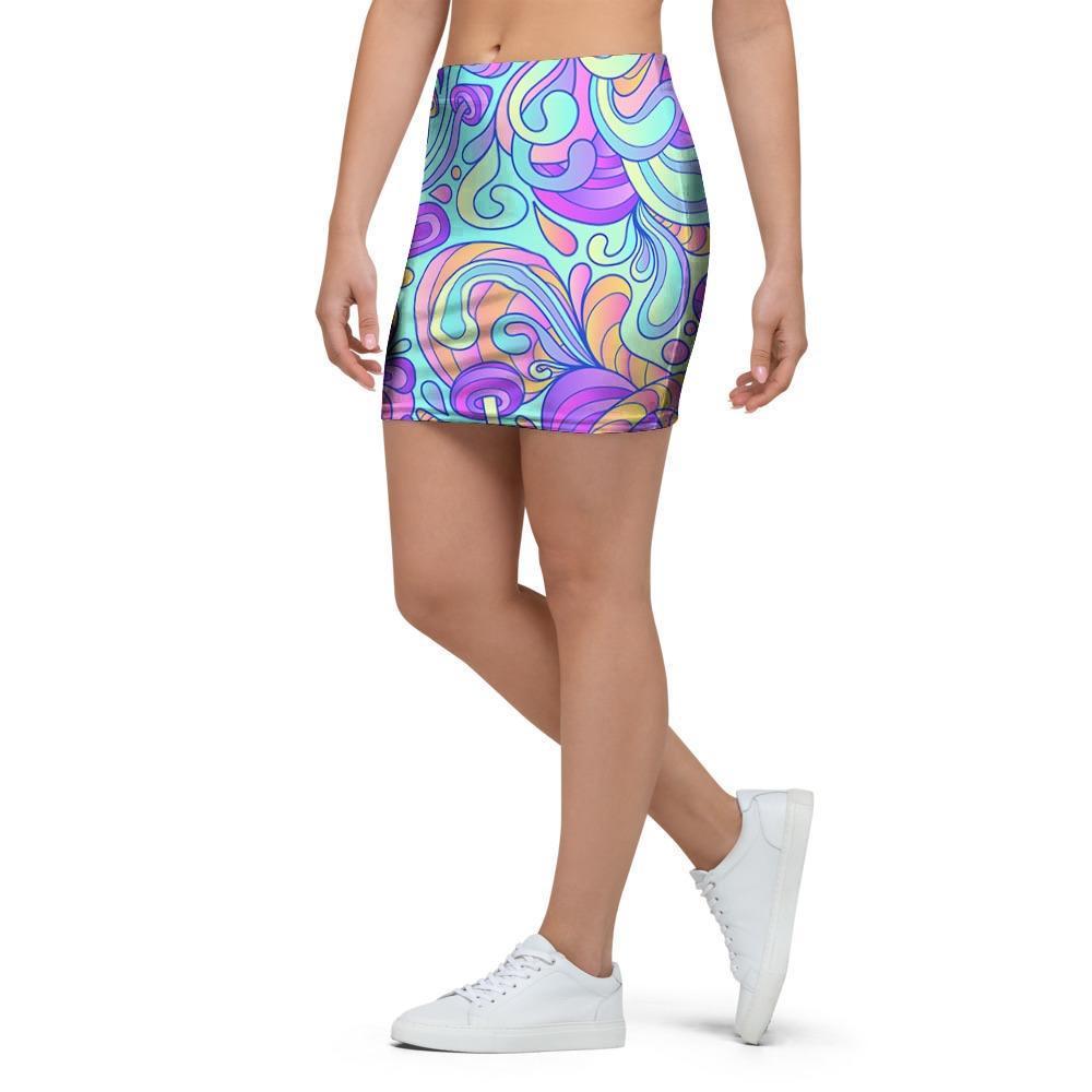 Holographic Floral Psychedelic Mini Skirt-grizzshop