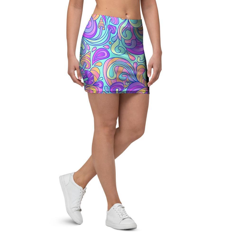 Holographic Floral Psychedelic Mini Skirt-grizzshop