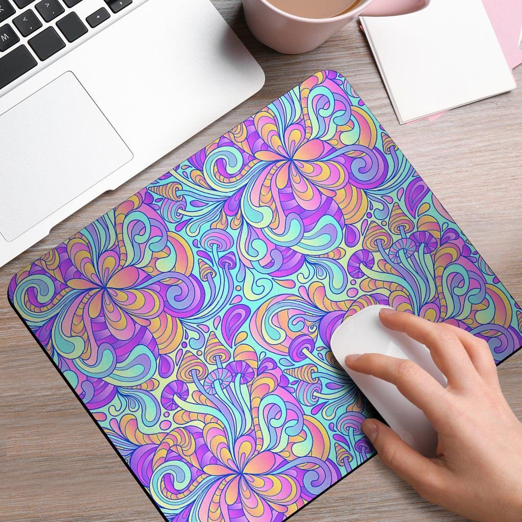 Holographic Floral Psychedelic Mouse Pad-grizzshop