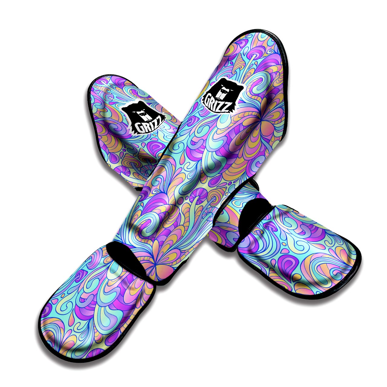 Holographic Floral Psychedelic Muay Thai Shin Guard-grizzshop