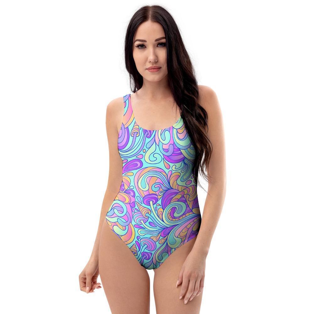 Holographic Floral Psychedelic One Piece Swimsuite-grizzshop