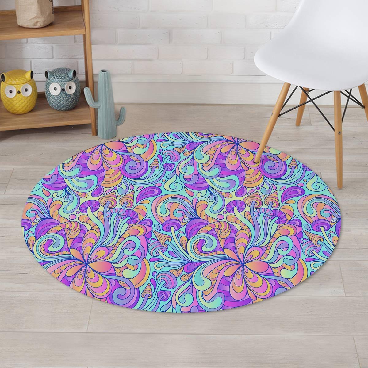 Holographic Floral Psychedelic Round Rug-grizzshop