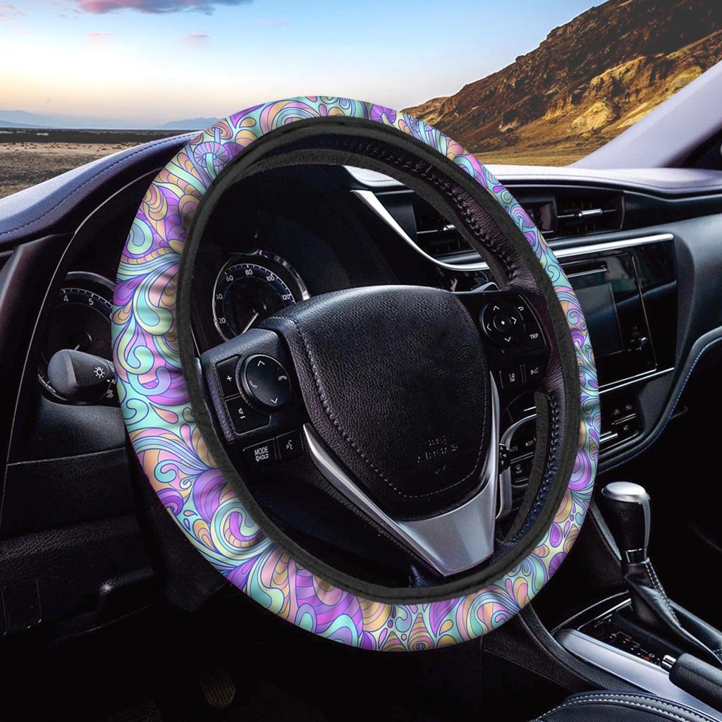 Holographic Floral Psychedelic Steering Wheel Cover-grizzshop