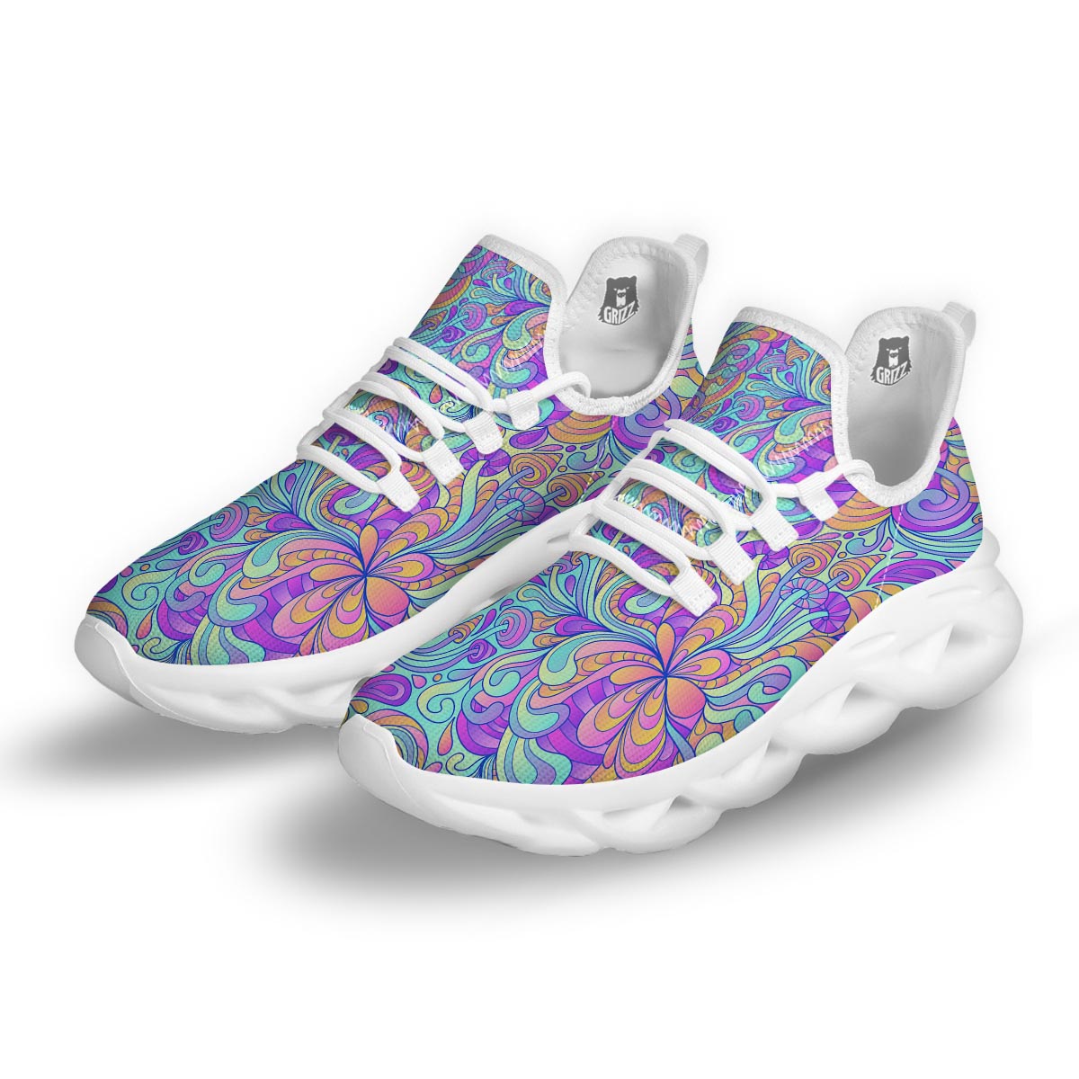Holographic Floral Psychedelic White Running Shoes-grizzshop