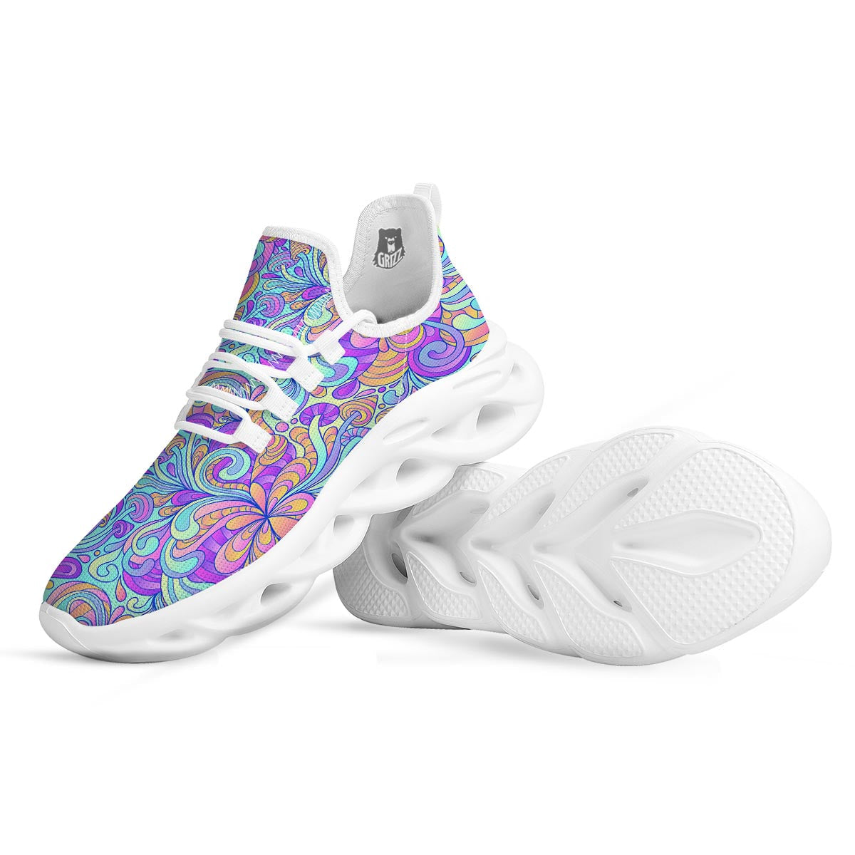 Holographic Floral Psychedelic White Running Shoes-grizzshop