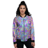 Holographic Floral Psychedelic Women's Bomber Jacket-grizzshop