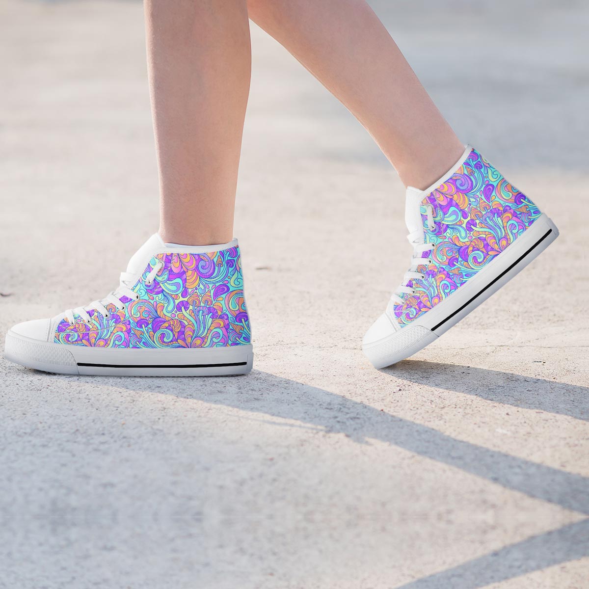 Holographic Floral Psychedelic Women's High Top Shoes-grizzshop