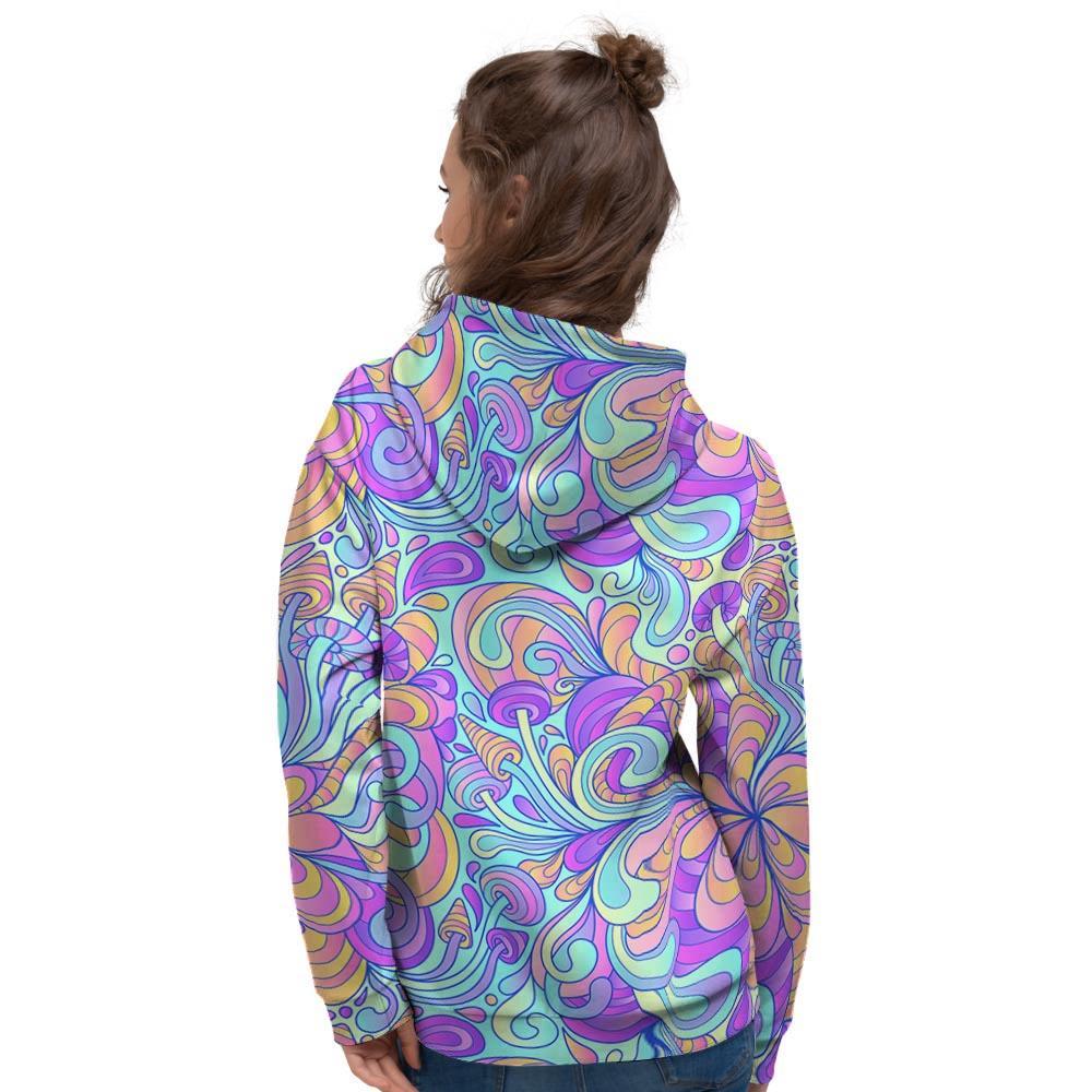 Holographic Floral Psychedelic Women's Hoodie-grizzshop