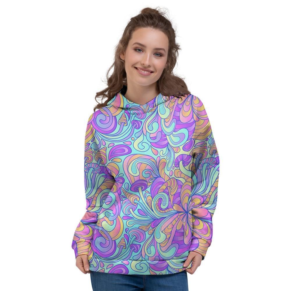 Holographic Floral Psychedelic Women's Hoodie-grizzshop