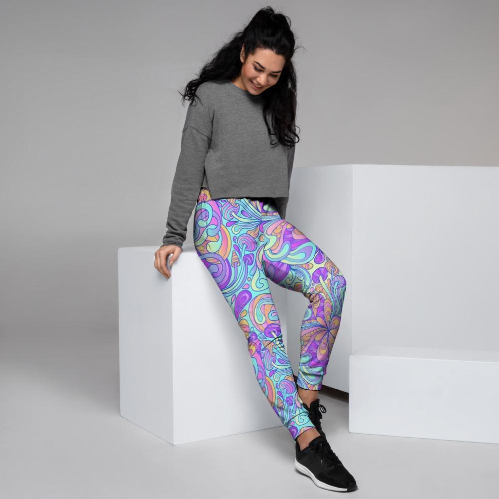 Holographic Floral Psychedelic Women's Joggers-grizzshop