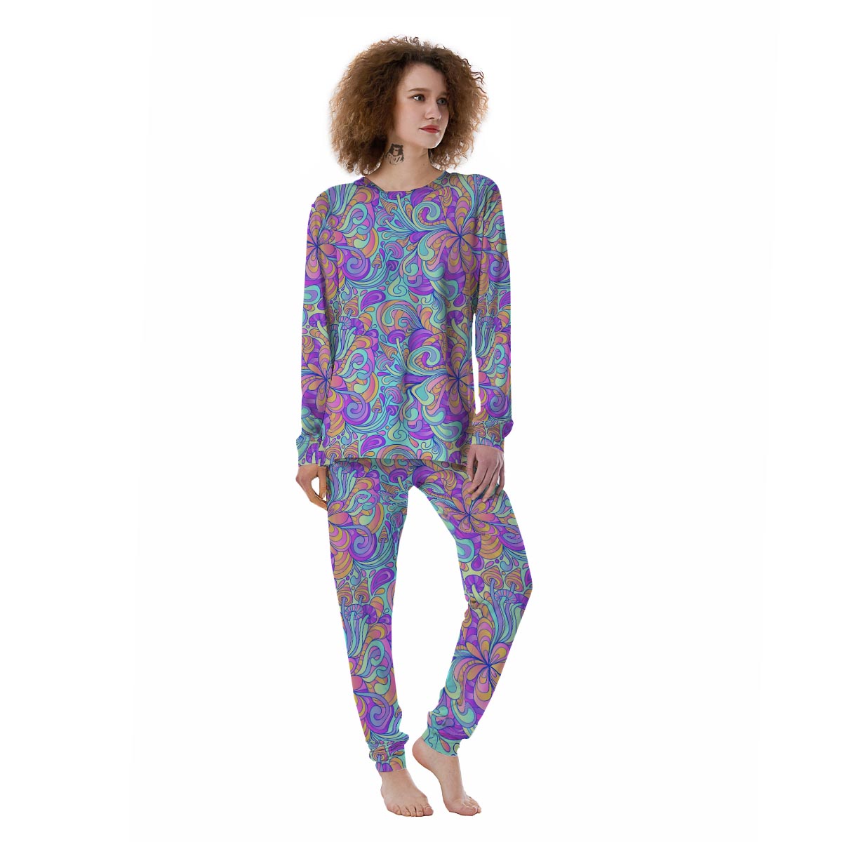 Holographic Floral Psychedelic Women's Pajamas-grizzshop