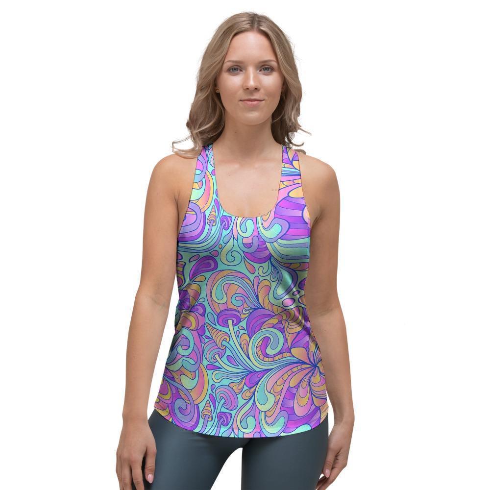 Holographic Floral Psychedelic Women's Racerback Tank Top-grizzshop