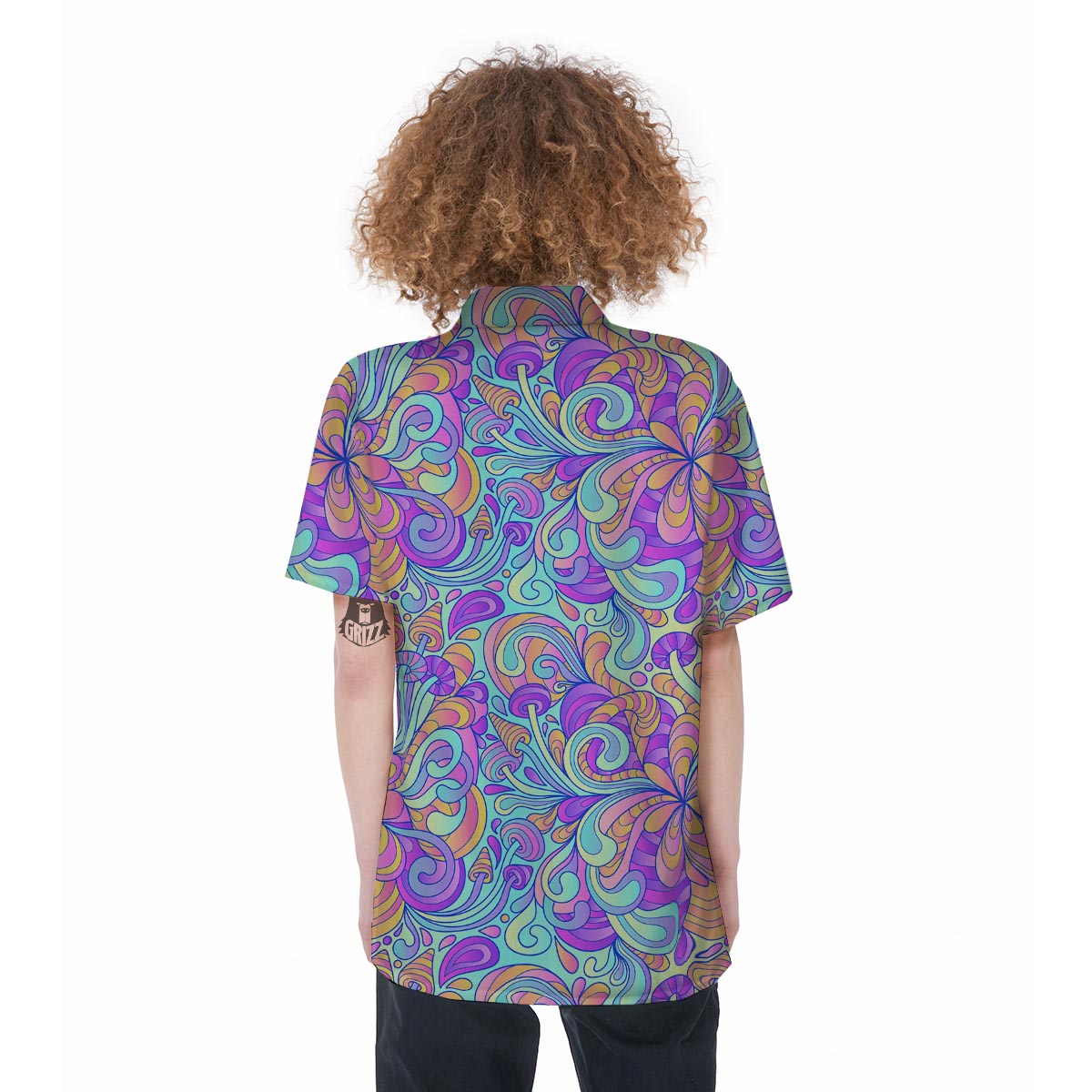 Holographic Floral Psychedelic Women's Short Sleeve Shirts-grizzshop