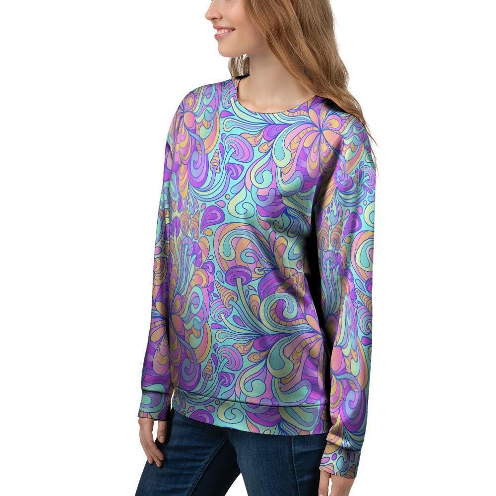 Holographic Floral Psychedelic Women's Sweatshirt-grizzshop