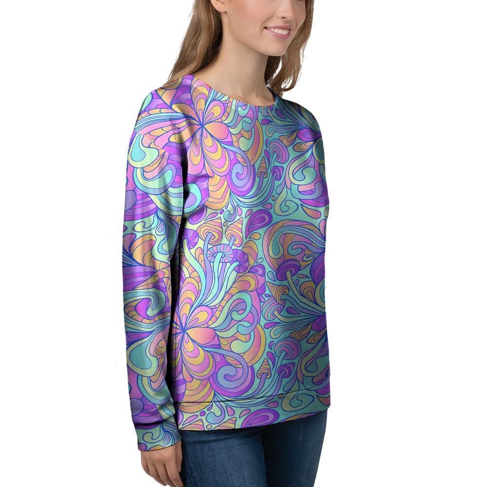 Holographic Floral Psychedelic Women's Sweatshirt-grizzshop