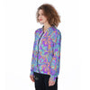 Holographic Floral Psychedelic Women's Zip Up Hoodie-grizzshop