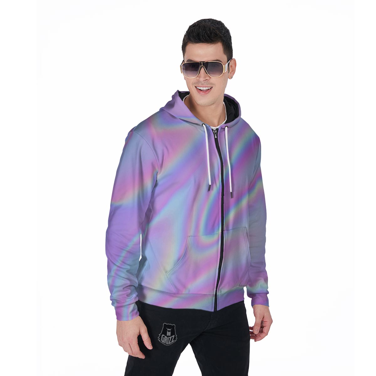 Holographic Men's Zip Up Hoodie-grizzshop