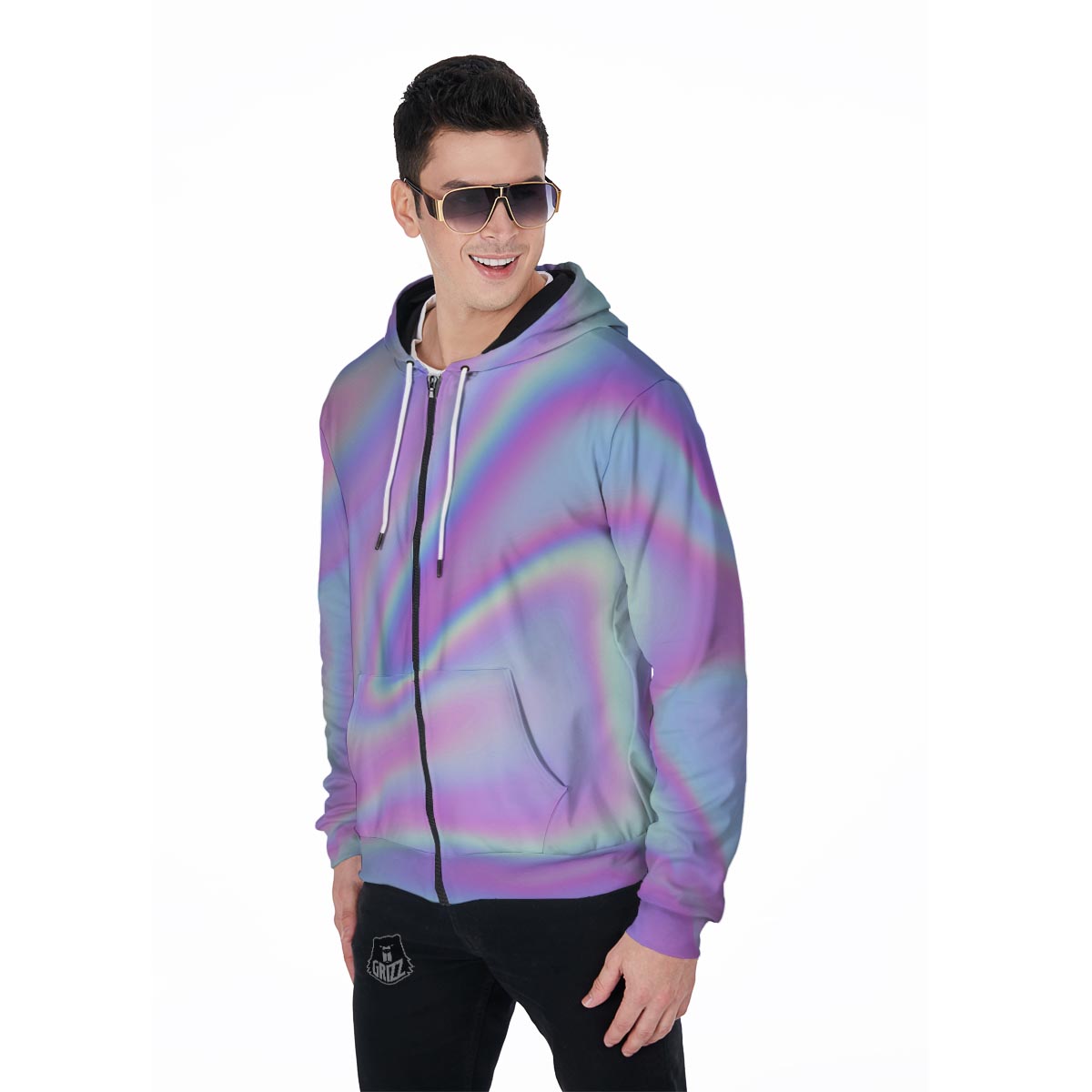 Holographic Men's Zip Up Hoodie-grizzshop