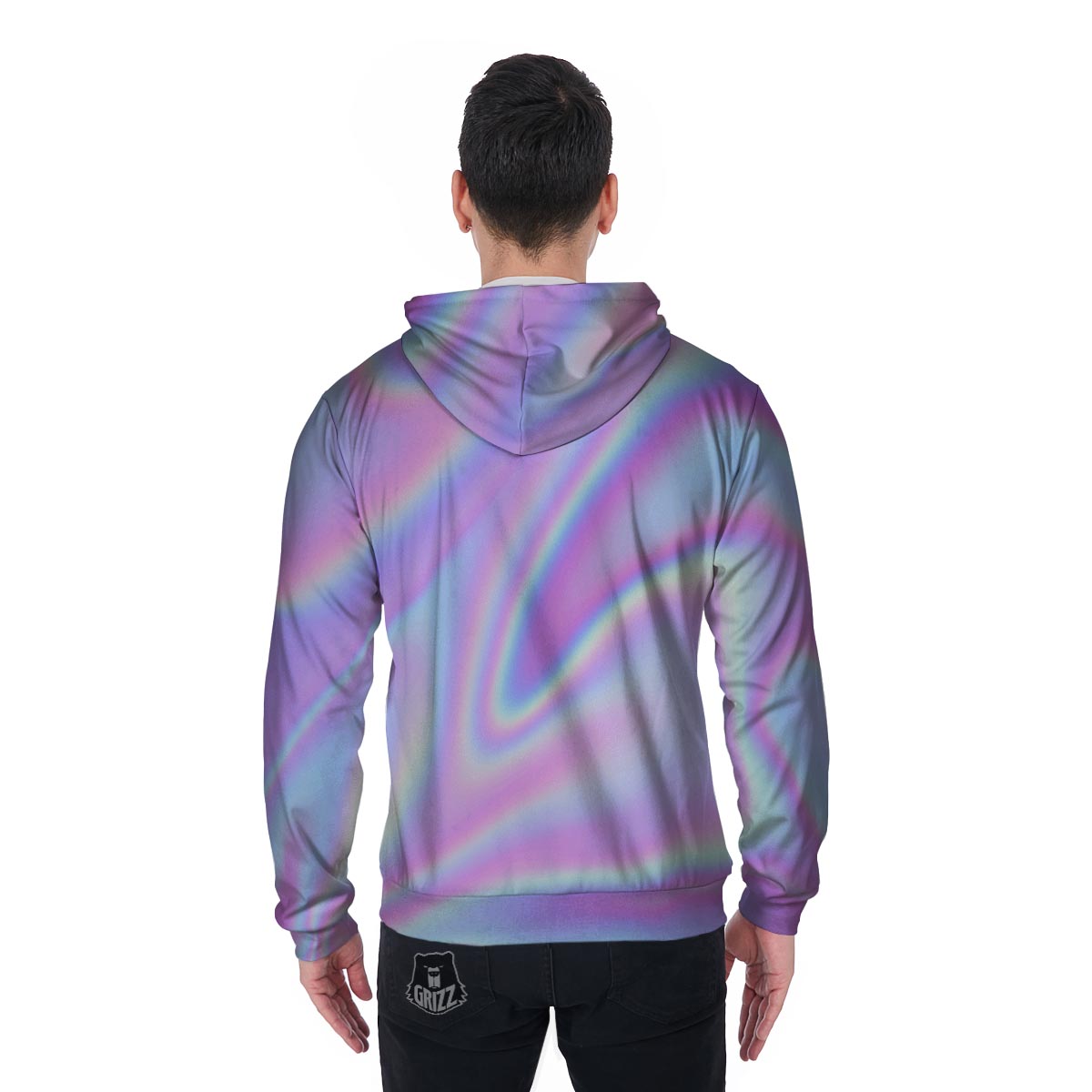 Holographic Men's Zip Up Hoodie-grizzshop