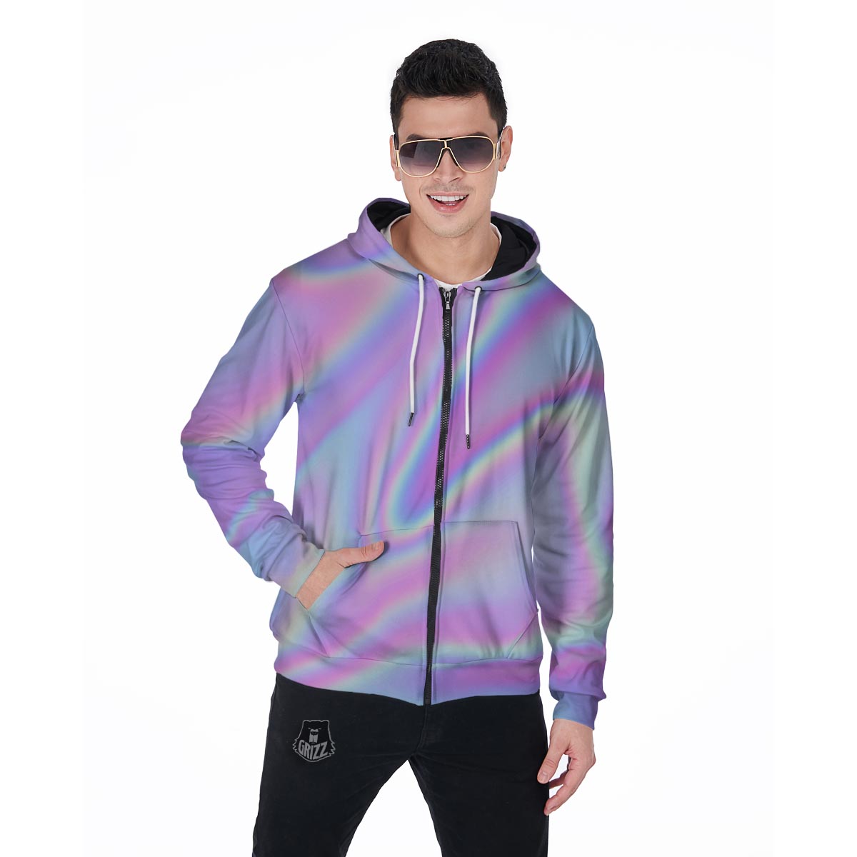 Holographic Men's Zip Up Hoodie-grizzshop