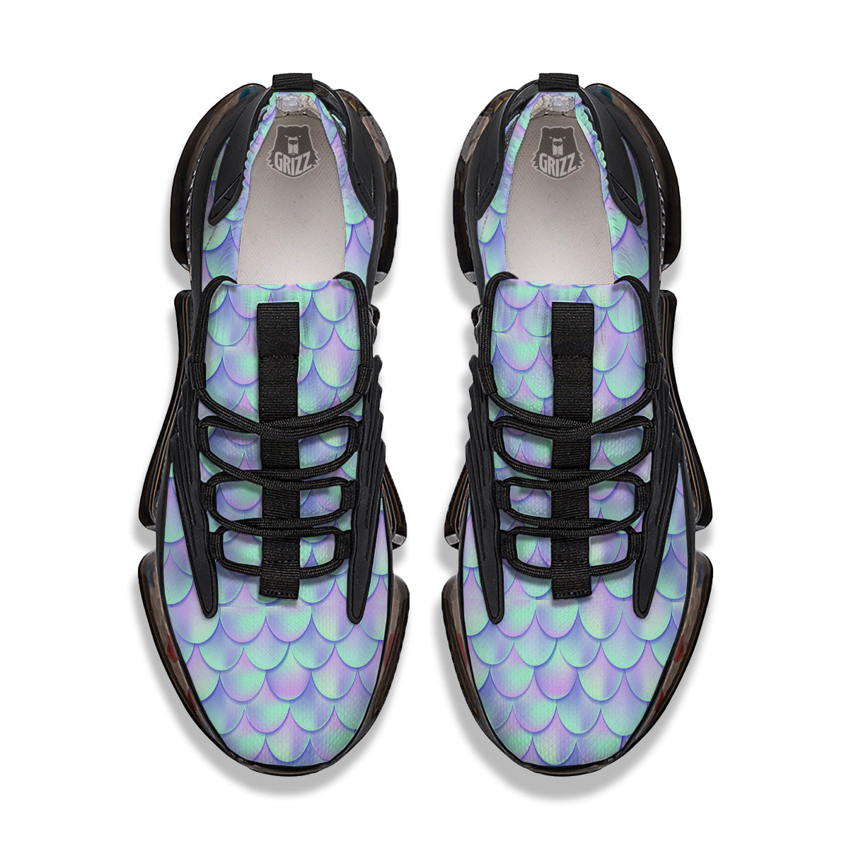 Holographic Mermaid Tail Print Pattern Black Gym Shoes-grizzshop