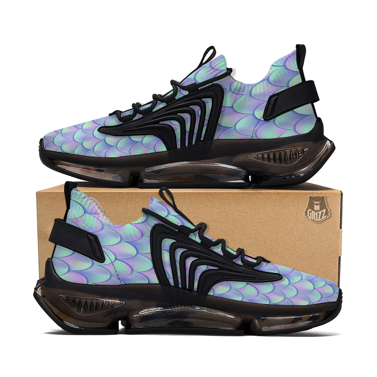 Holographic Mermaid Tail Print Pattern Black Gym Shoes-grizzshop
