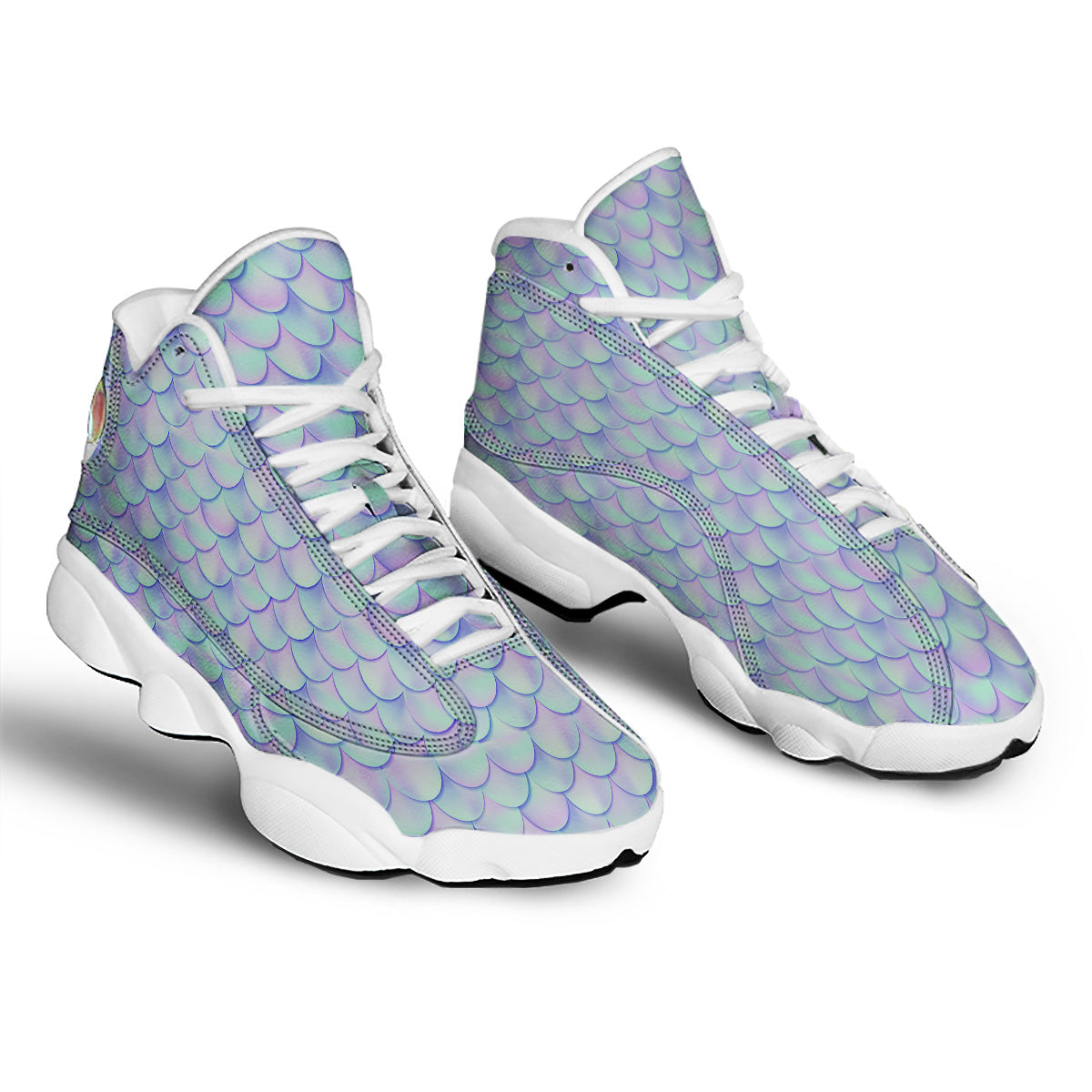 Holographic Mermaid Tail Print Pattern White Basketball Shoes-grizzshop