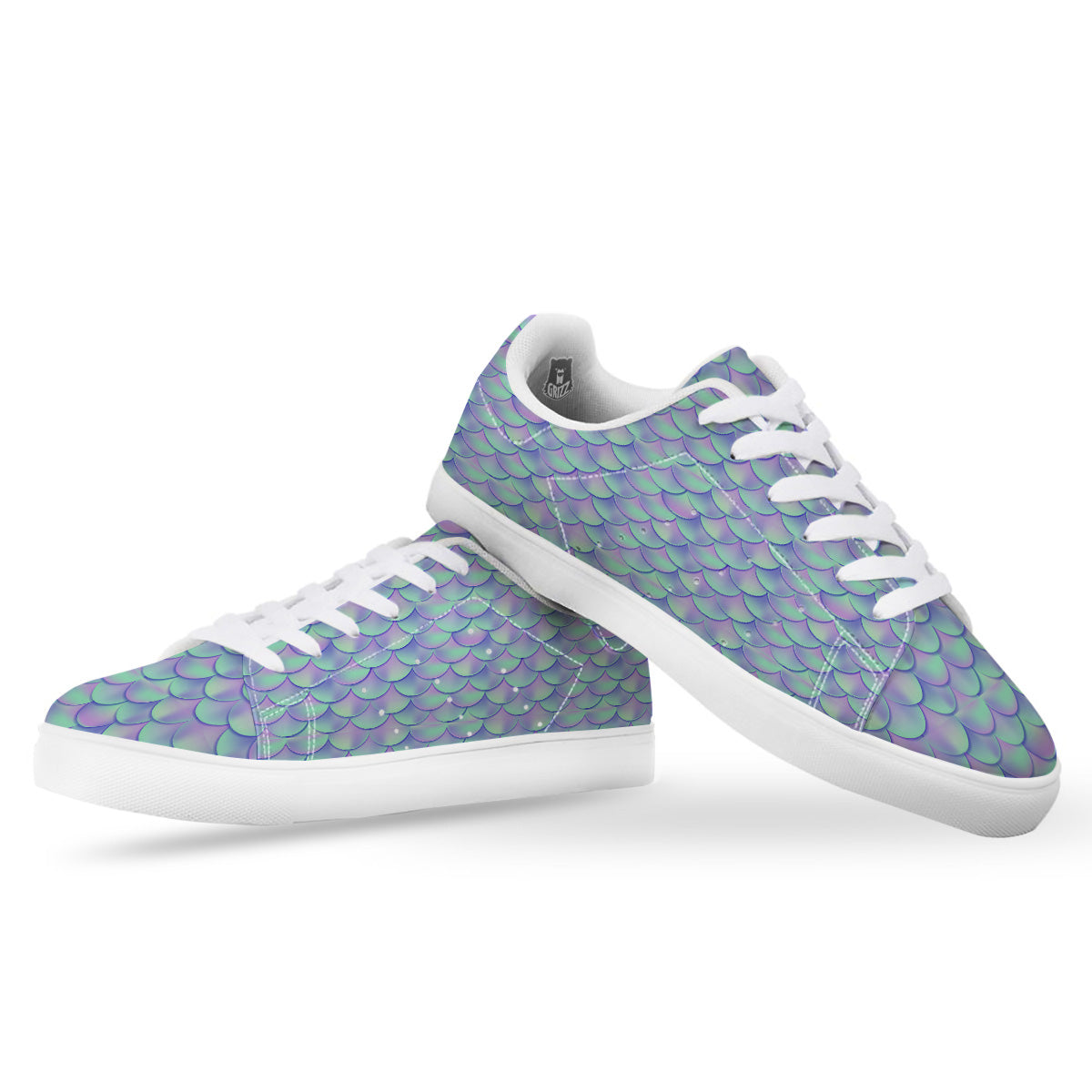 Holographic Mermaid Tail Print Pattern White Low Top Sneakers-grizzshop
