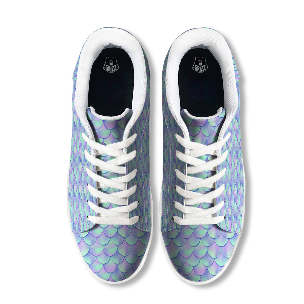 Holographic Mermaid Tail Print Pattern White Low Top Sneakers-grizzshop