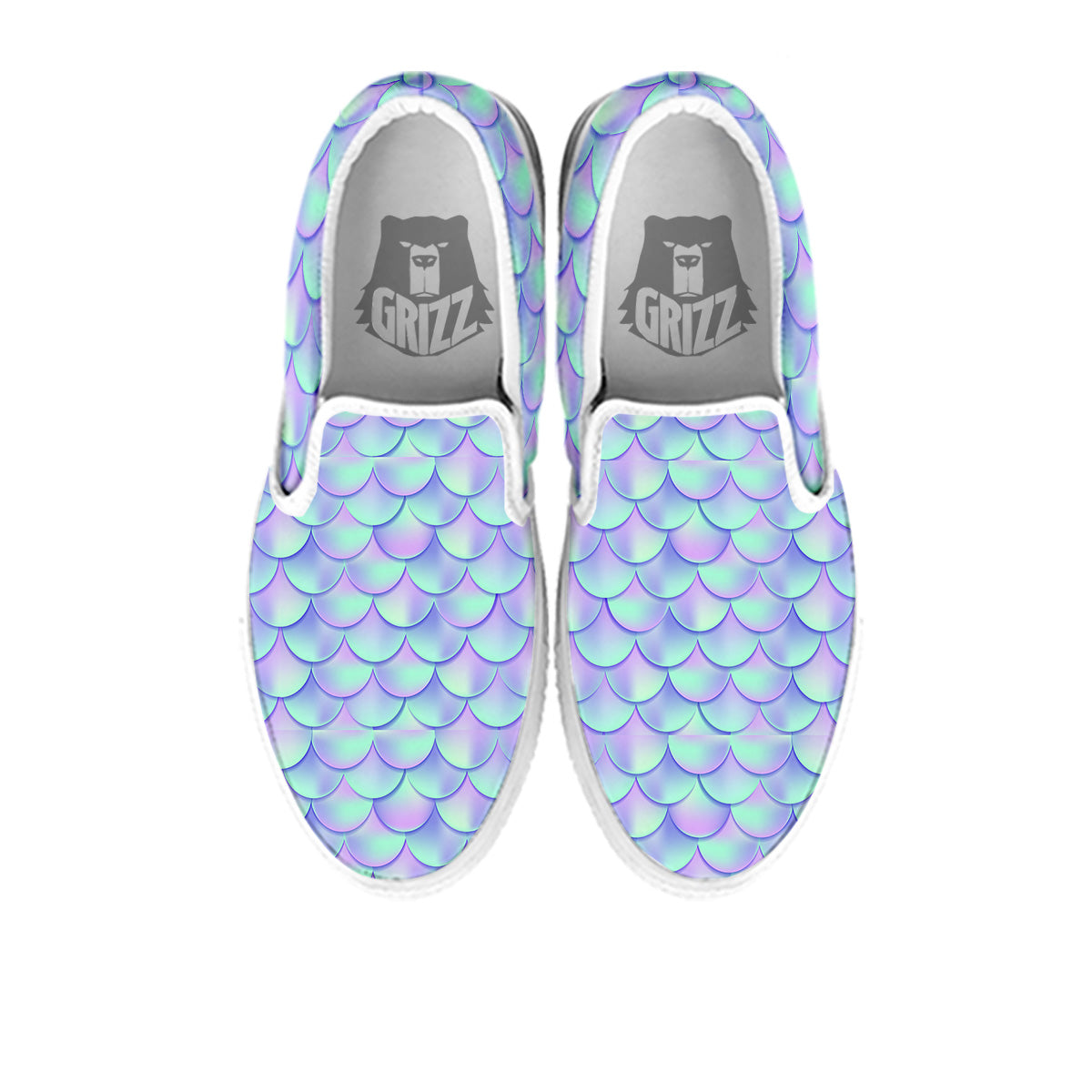 Holographic Mermaid Tail Print Pattern White Slip On Shoes-grizzshop
