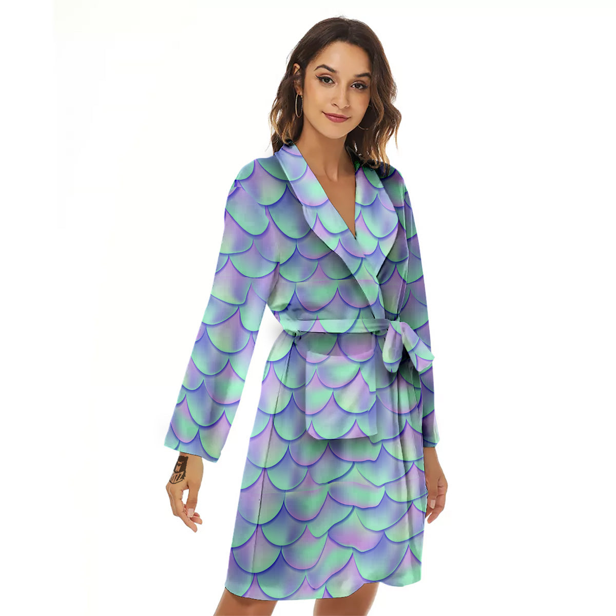 Holographic Mermaid Tail Print Pattern Women's Robe-grizzshop