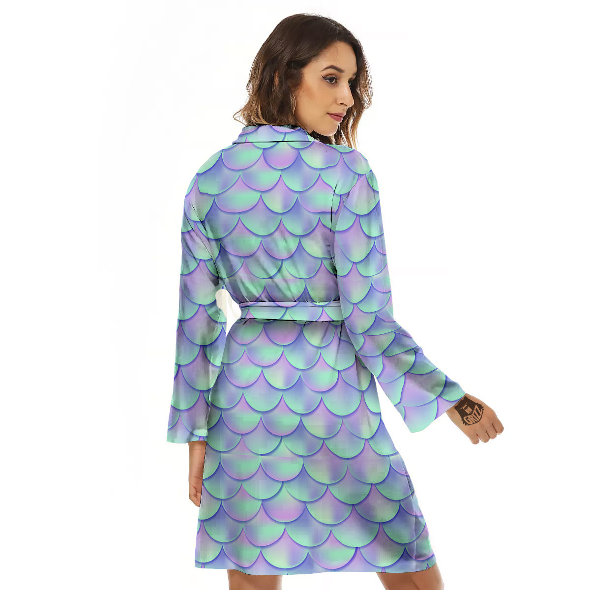 Holographic Mermaid Tail Print Pattern Women's Robe-grizzshop