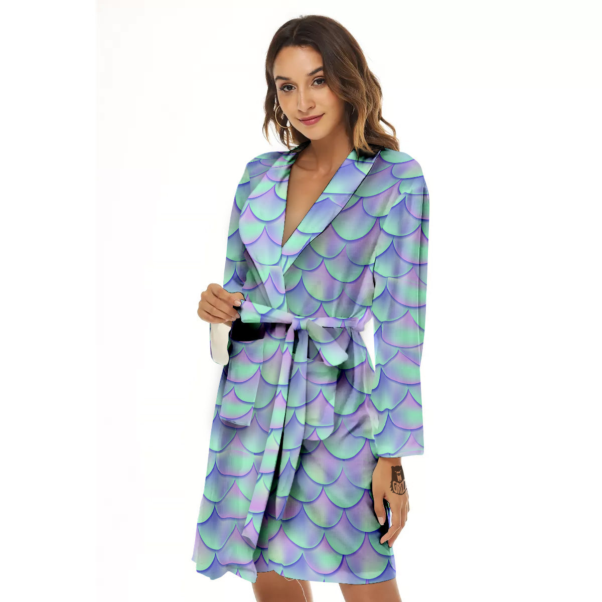 Holographic Mermaid Tail Print Pattern Women's Robe-grizzshop