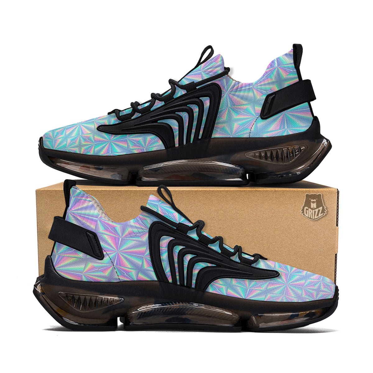 Holographic Paper Texture Print Black Gym Shoes-grizzshop