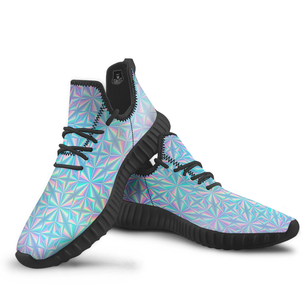 Holographic Paper Texture Print Black Walking Shoes-grizzshop