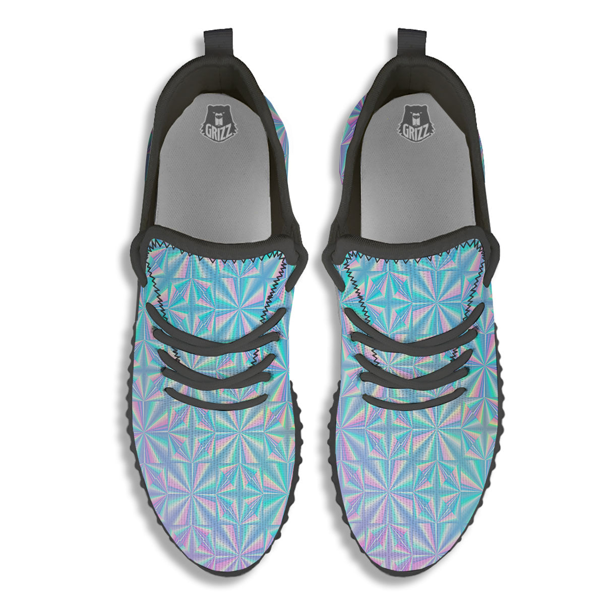 Holographic Paper Texture Print Black Walking Shoes-grizzshop