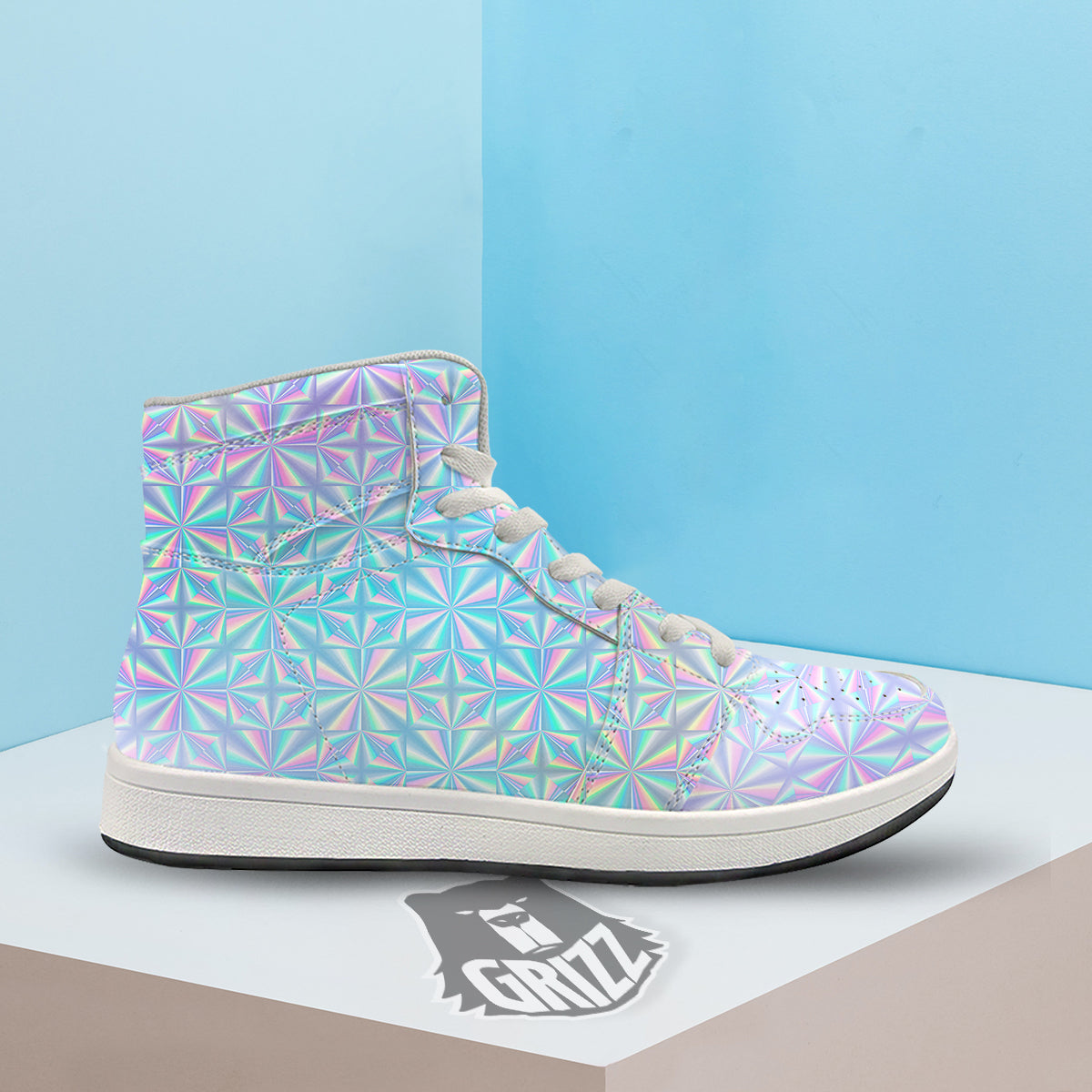 Holographic Paper Texture Print High Top Sneakers-grizzshop